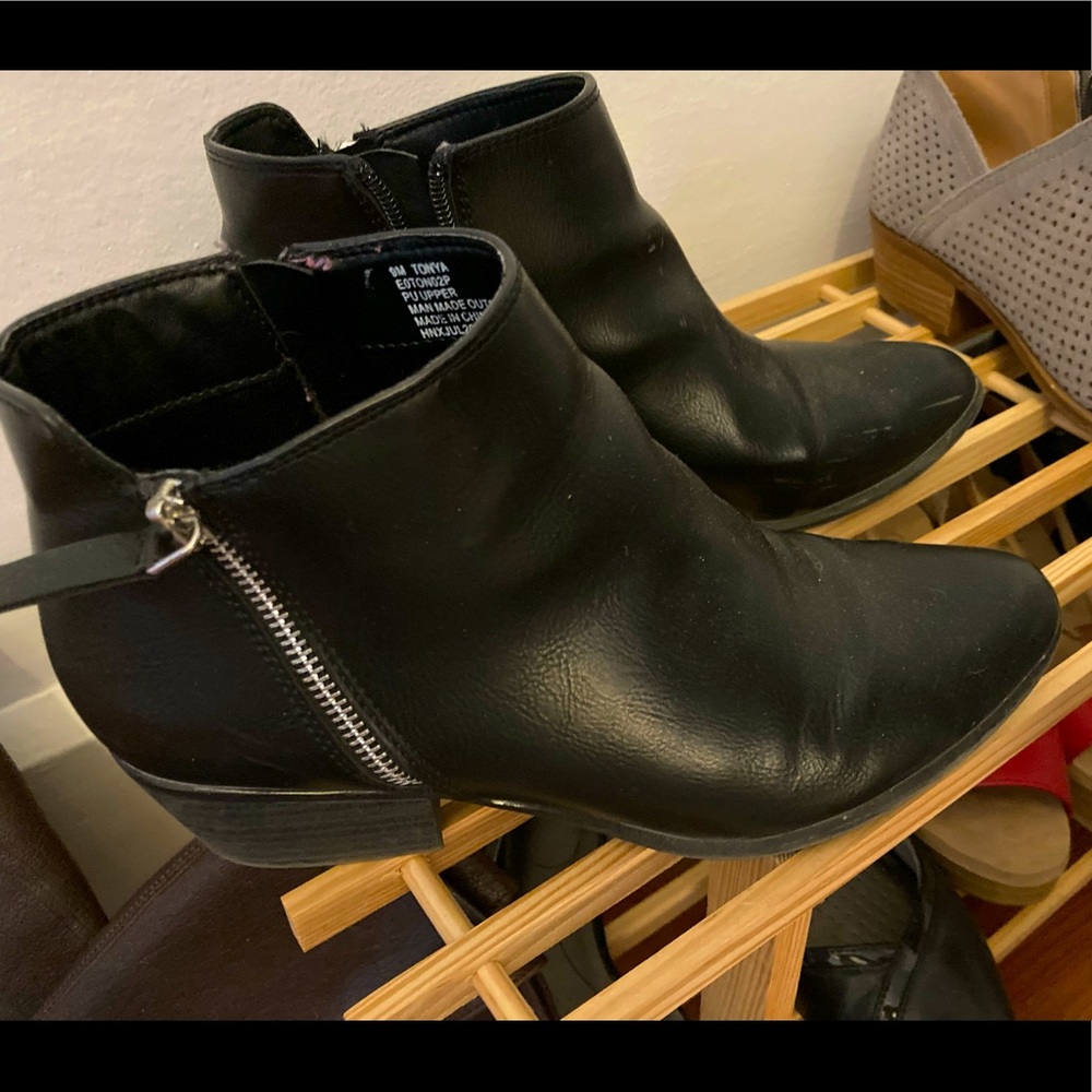 Black leather booties